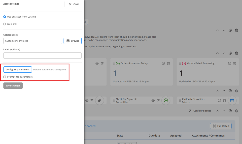 Configuring parameters for Board shortcuts