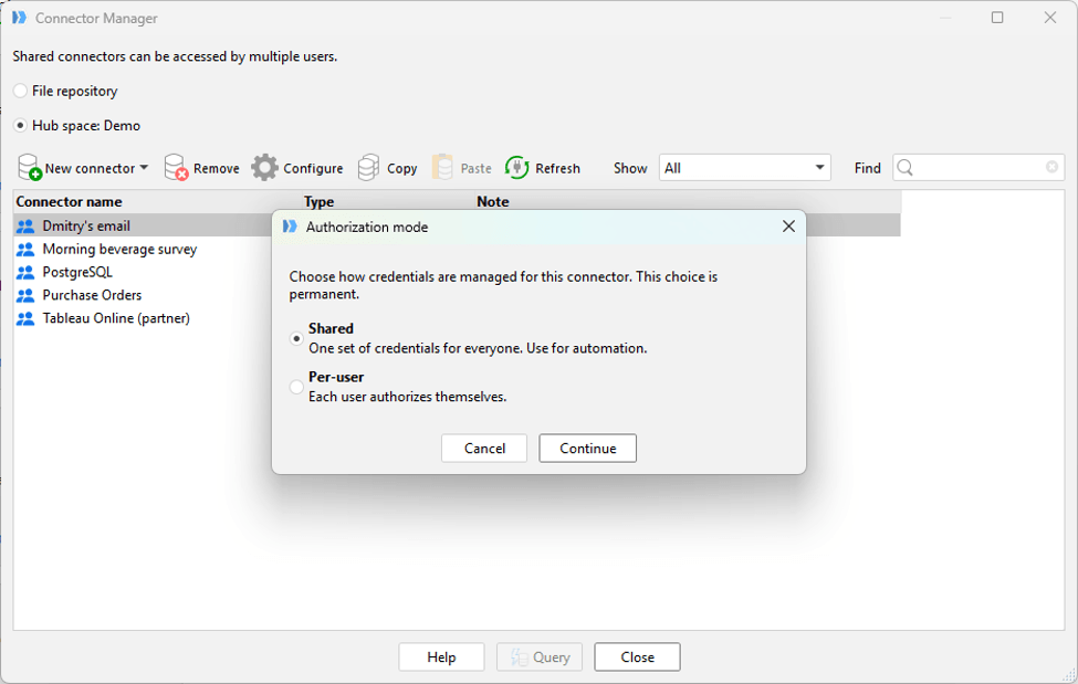 Connector Authentication Mode