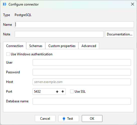Connector configuraton dialog