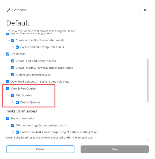 Space permissions for Queries