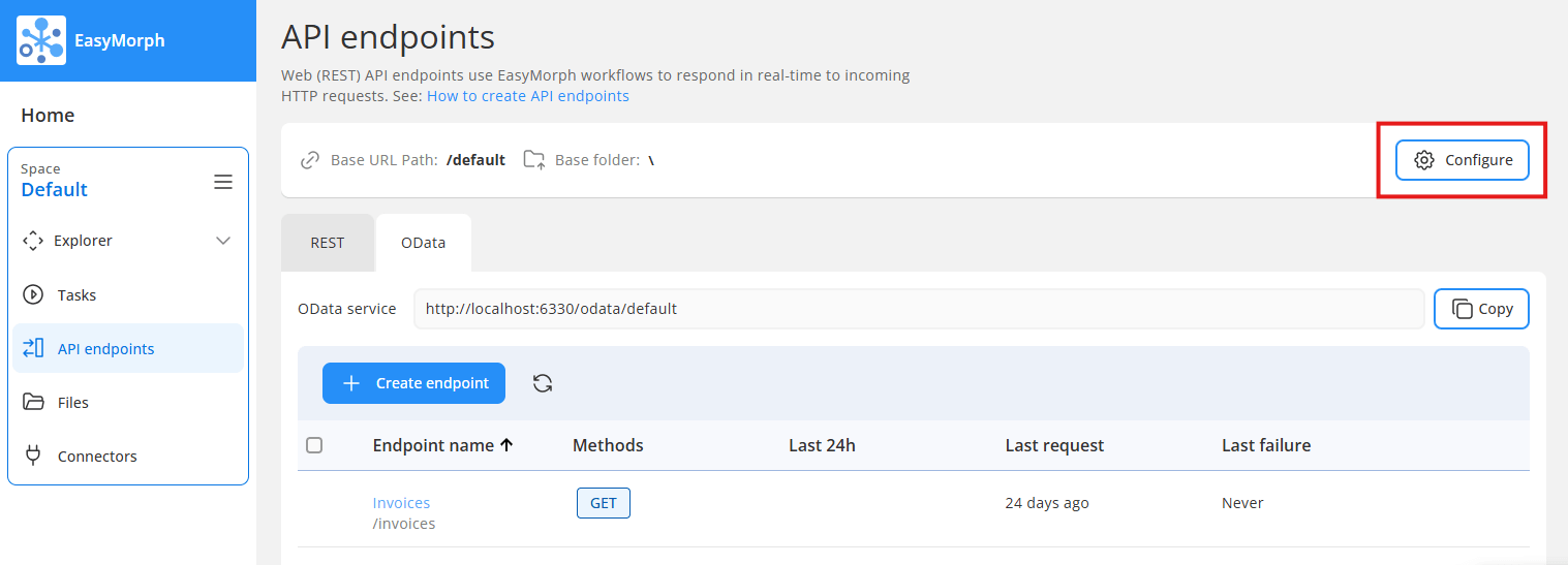 OData server configuration