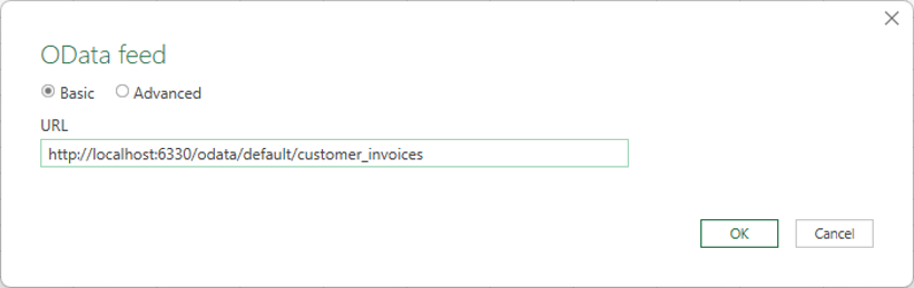 Enter the OData endpoint URL in Excel