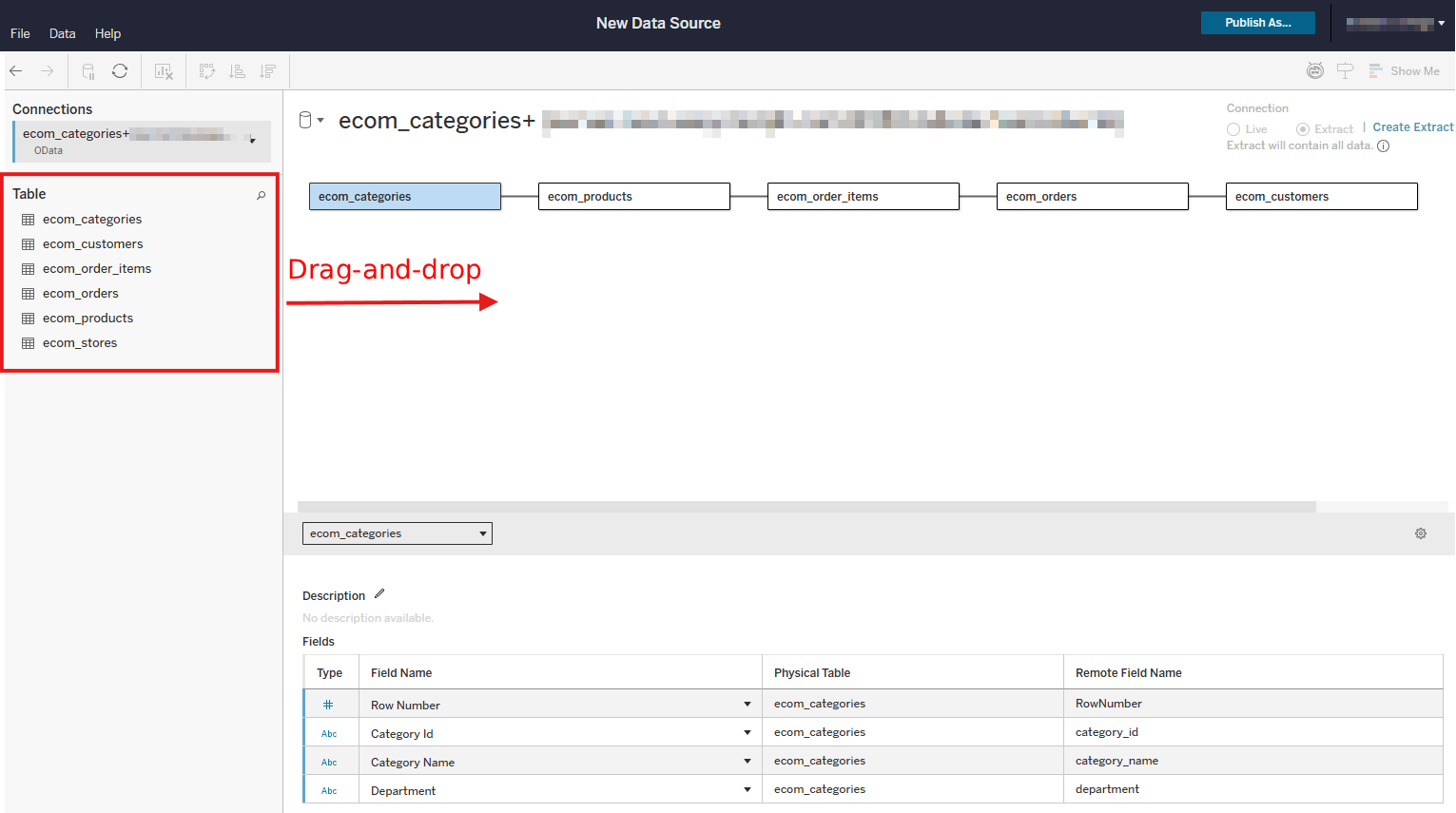 OData data source creating in Tableau