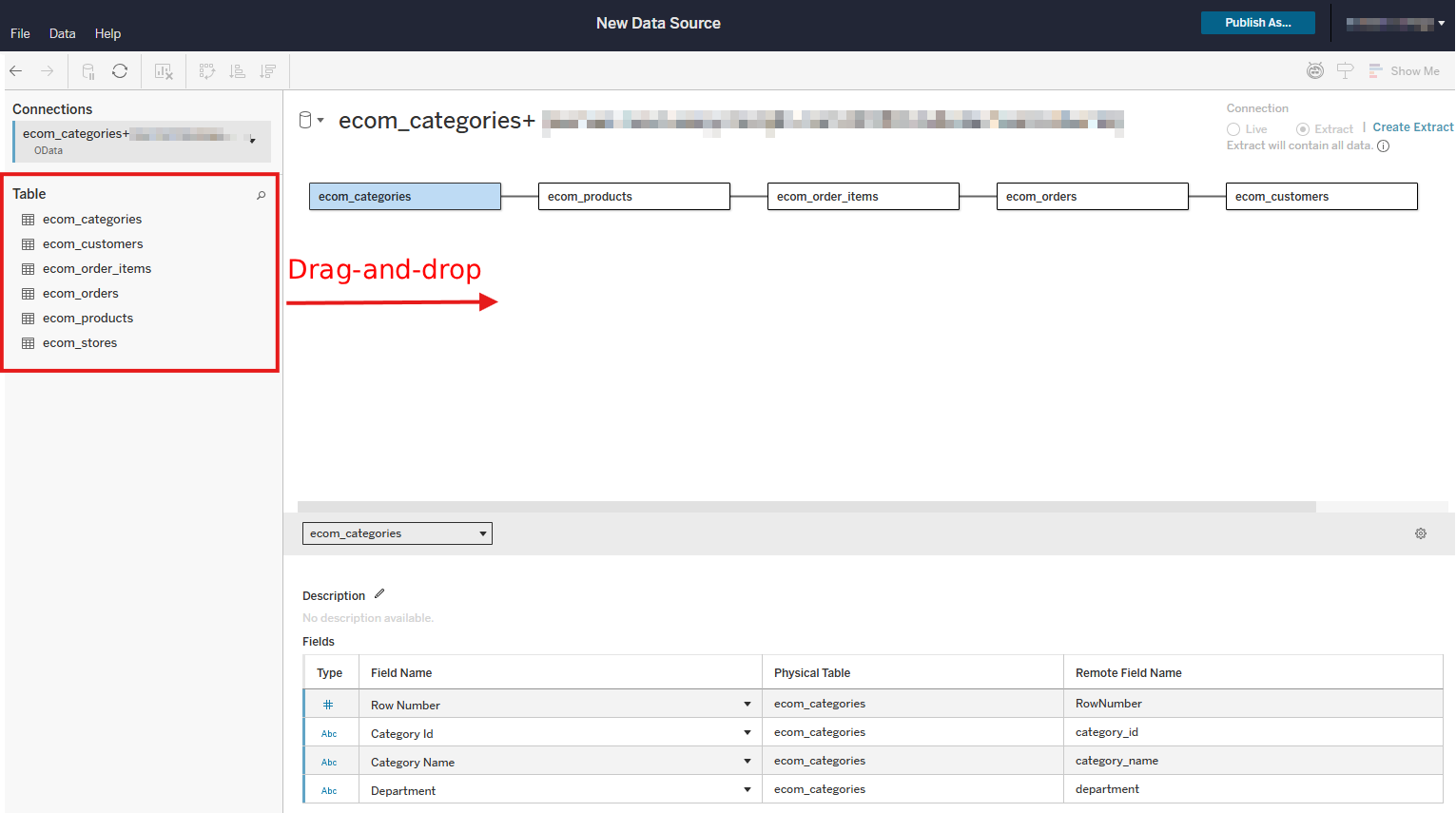 OData data source creating in Tableau