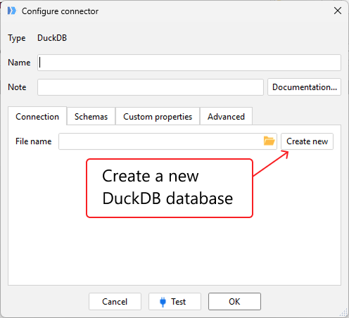 Create a new DuckDB database