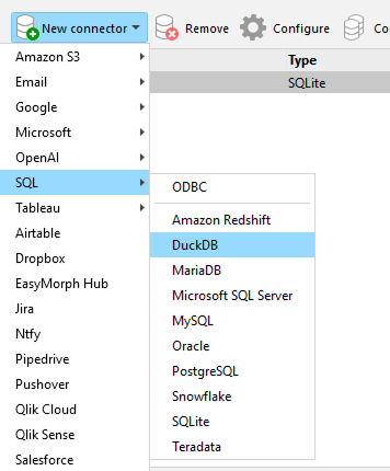 Create a DuckDB connector