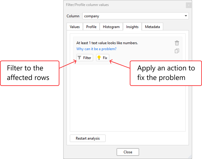 Quick actions for insights