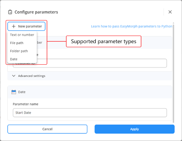 Parameters in Tasks