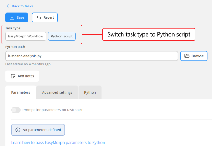 Switch task mode