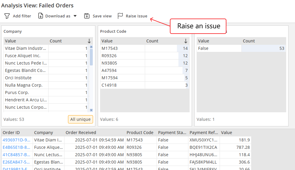 Raise an issue from Analysis View