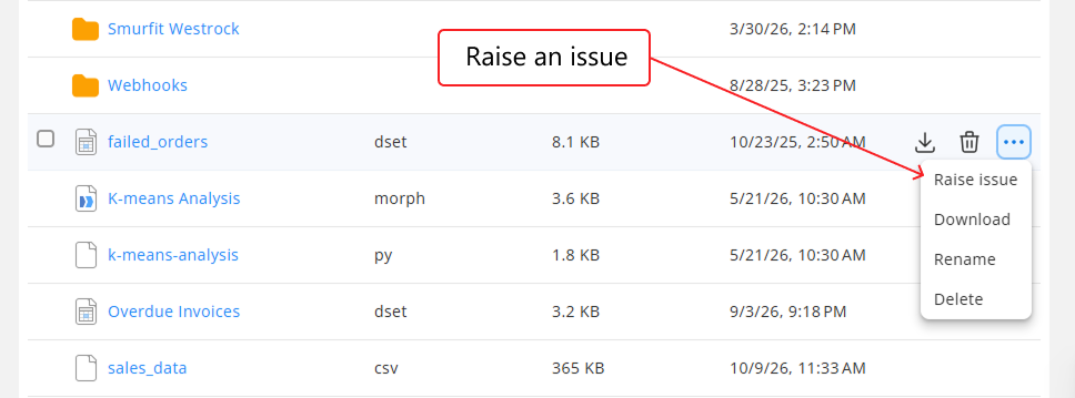 Raise an issue from a file