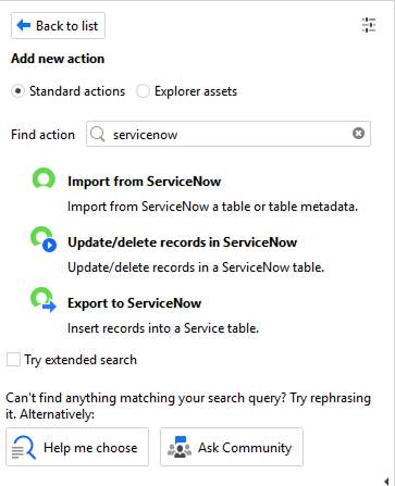 ServiceNow actions