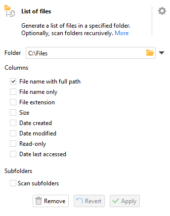 Add files list options