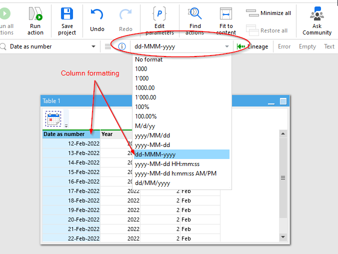 Column formatting