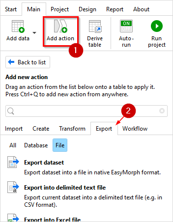 Export actions