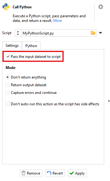 Pass data to the Python script