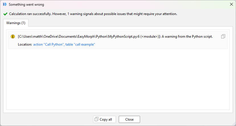 Output Python script status messages