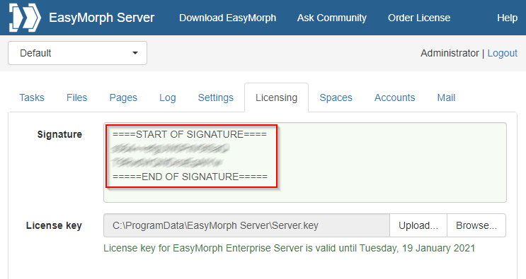 Server signature