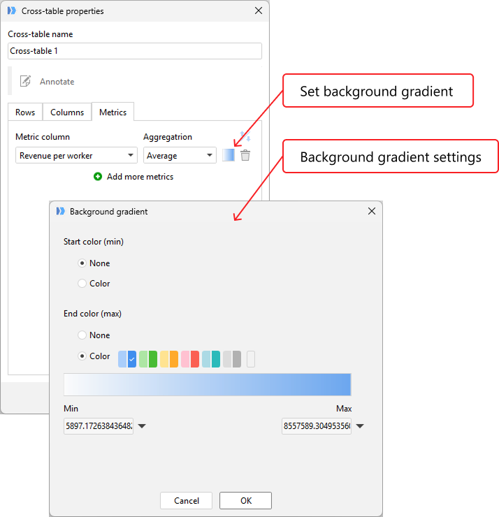 Cross-table cell background gradients