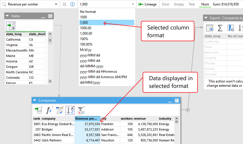 Changing the column display format