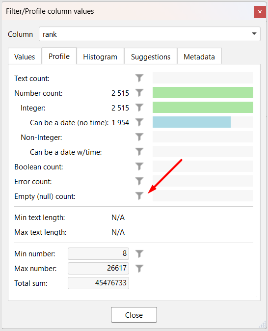 Column profiler Profile