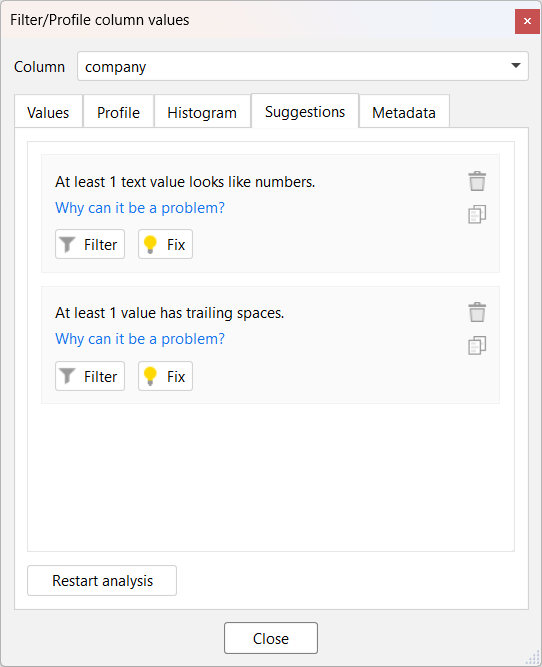Column profiler Suggestions