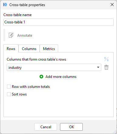 Cross-table properties