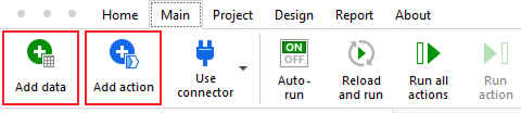 Add data and add action menu buttons